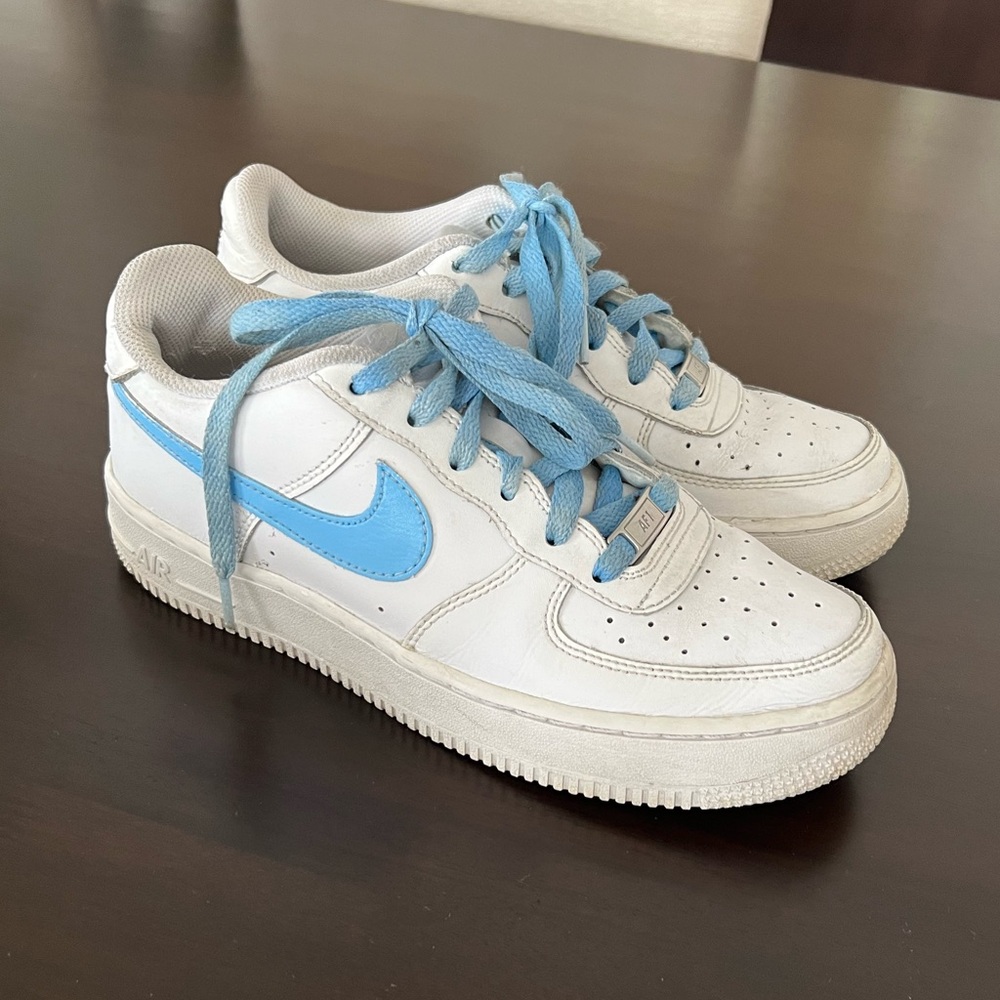 Nike Air Force 1 custom designed shoes. Size 6.5. White and powder blue.